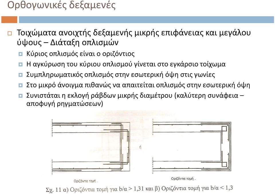 τοίχωμα Συμπληρωματικός οπλισμός στην εσωτερική όψη στις γωνίες Στο μικρό άνοιγμα πιθανώς να