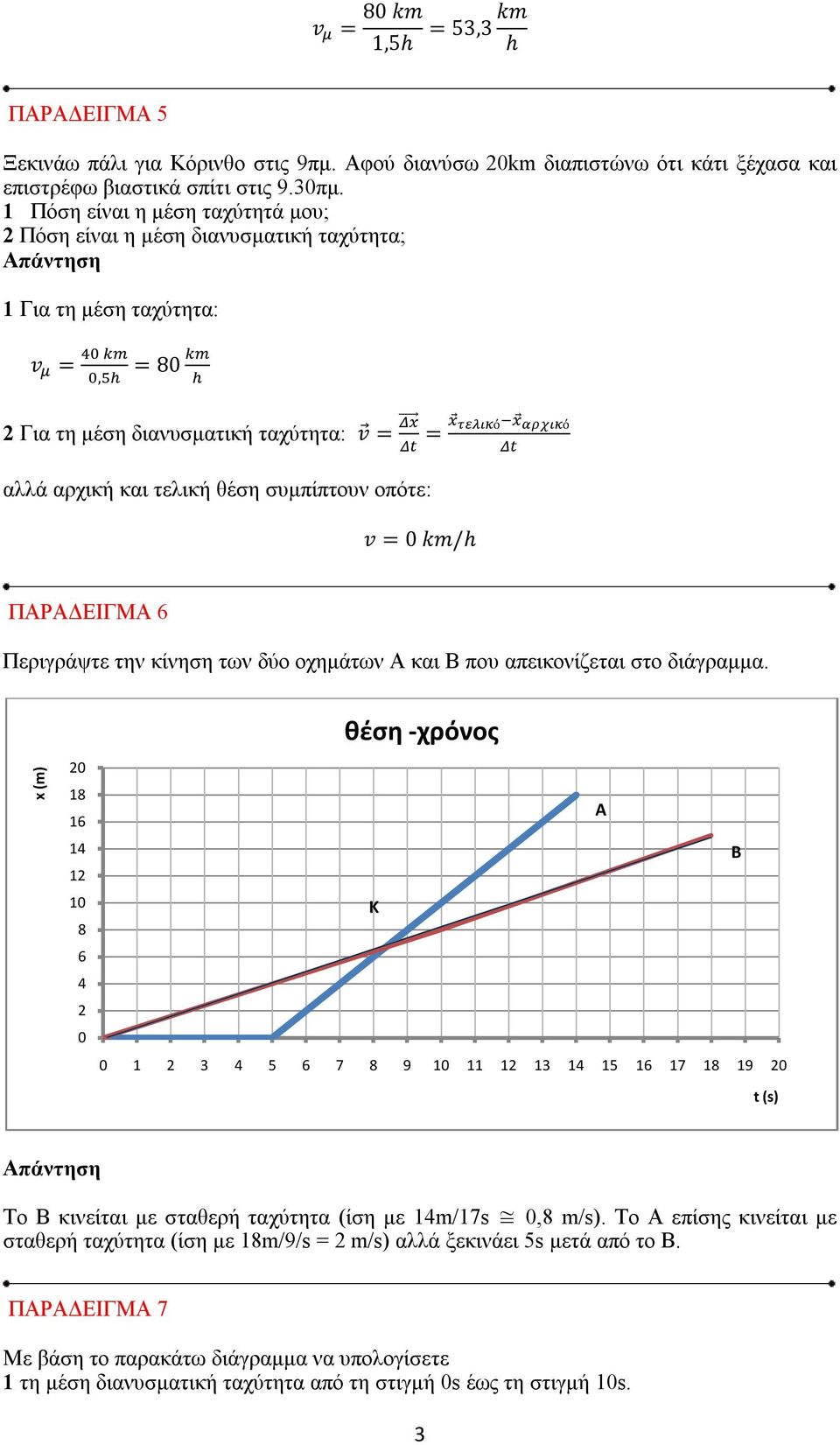 οπότε: v = km/h ΠΑΡΑΔΕΙΓΜΑ 6 Περιγράψτε την κίνηση των δύο οχημάτων Α και Β που απεικονίζεται στο διάγραμμα.