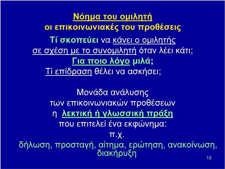 ασκήσει; Μονάδα ανάλυσης των επικοινωνιακών προθέσεων η λεκτική ή γλωσσική πράξη που