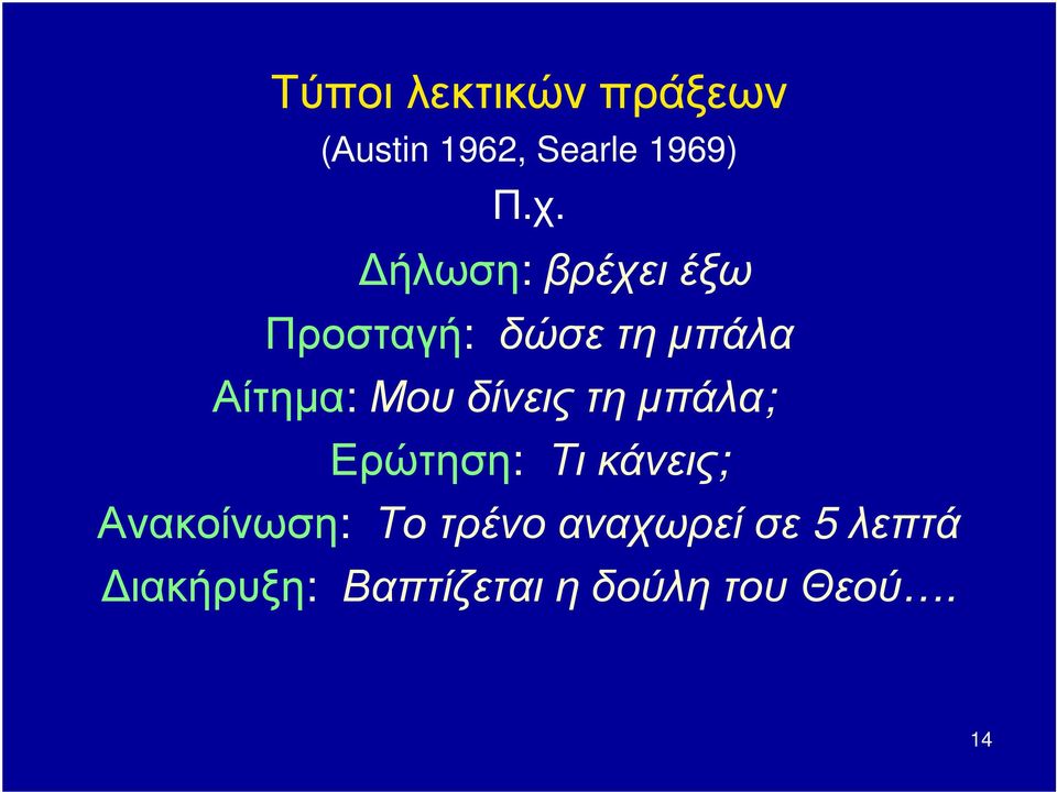 δίνεις τη μπάλα; Ερώτηση: Τι κάνεις; Ανακοίνωση: Το τρένο