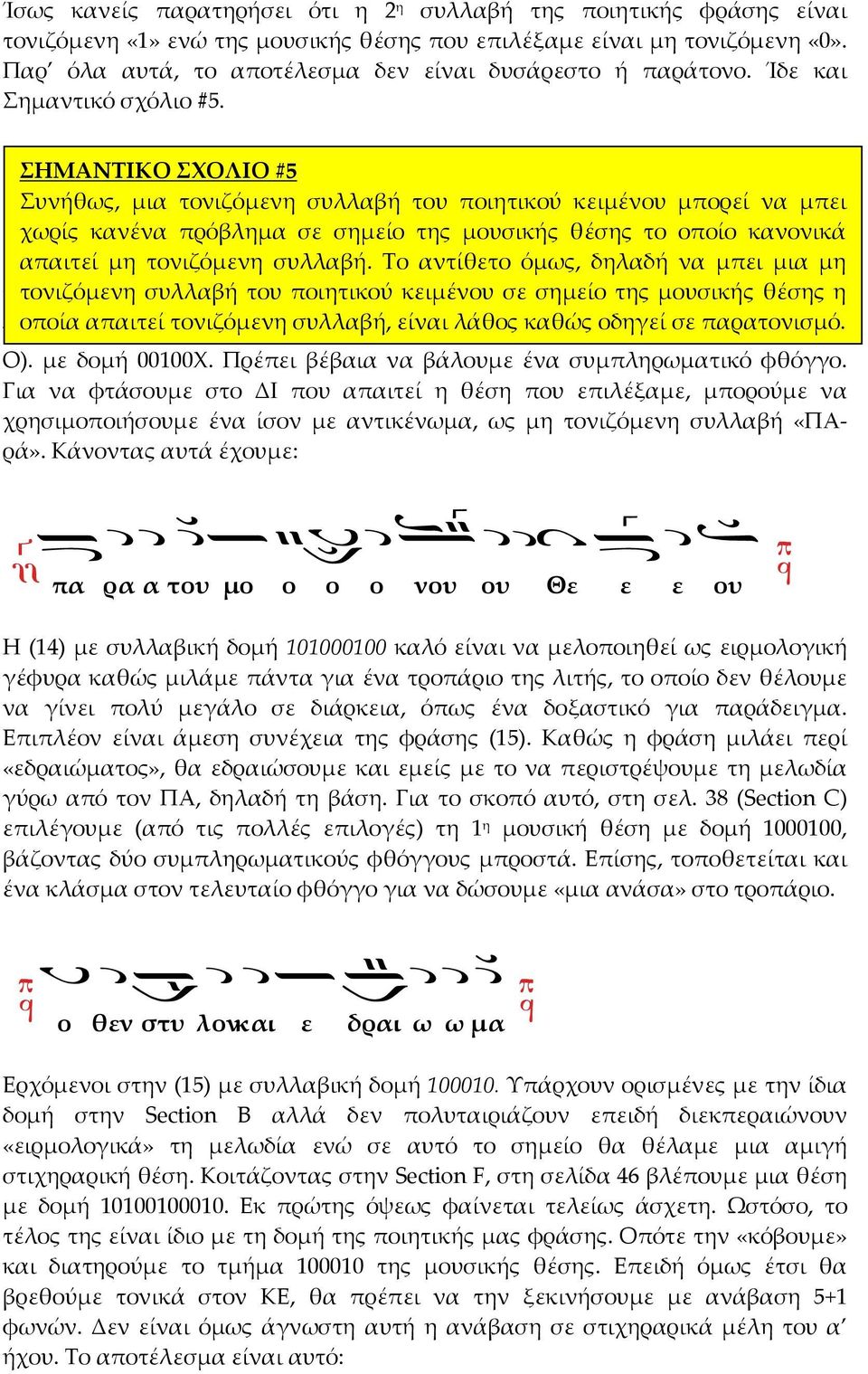 ΣΗΜΑΝΤΙΚΟ ΣΧΟΛΙΟ #5 Συνήθως, μια τονιζόμενη συλλαβή του ποιητικού κειμένου μπορεί να μπει χωρίς κανένα πρόβλημα σε σημείο της μουσικής θέσης το οποίο κανονικά απαιτεί μη τονιζόμενη συλλαβή.