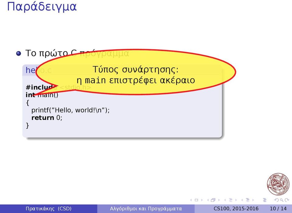 \n ); return 0; } Τύπος συνάρτησης: η main επιστρέφει
