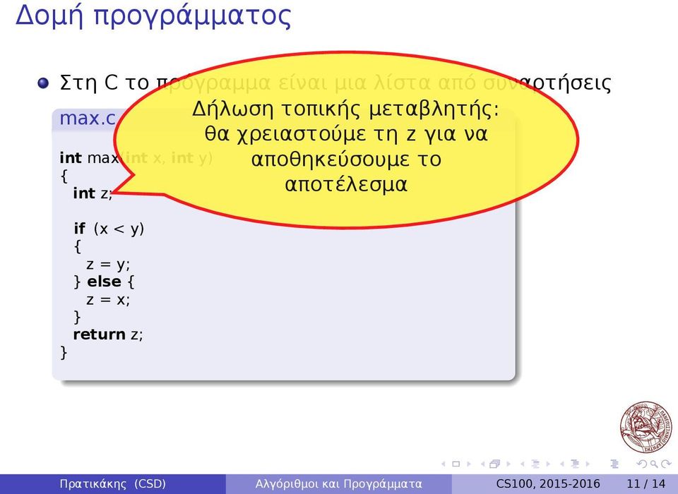 αποτέλεσμα int max(int x, int y) { int z; if (x < y) { z = y; } else { z =