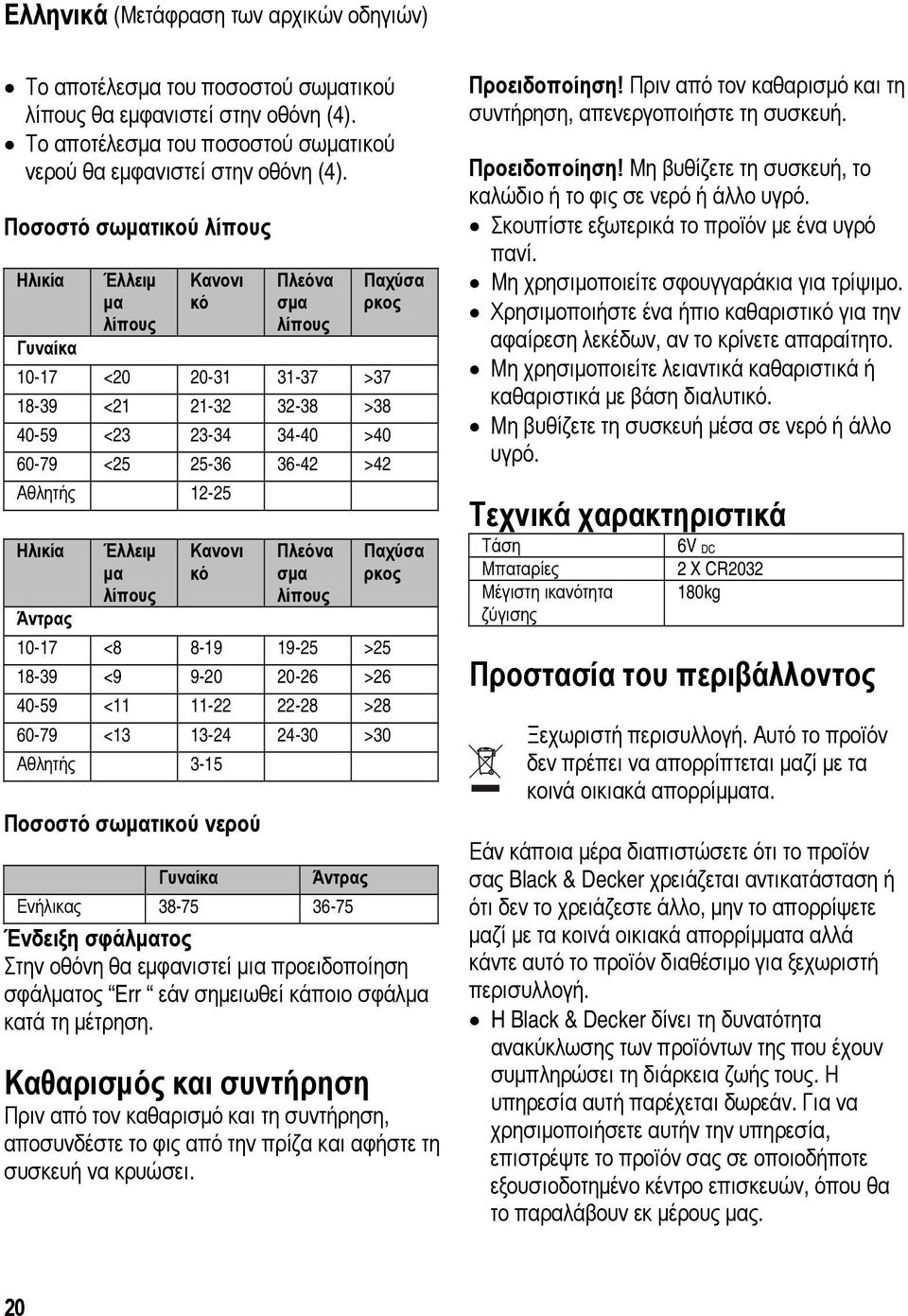 >42 Αθλητής 12-25 Ηλικία Έλλειμ μα λίπους Κανονι κό Πλεόνα σμα λίπους Παχύσα ρκος Άντρας 10-17 <8 8-19 19-25 >25 18-39 <9 9-20 20-26 >26 40-59 <11 11-22 22-28 >28 60-79 <13 13-24 24-30 >30 Αθλητής