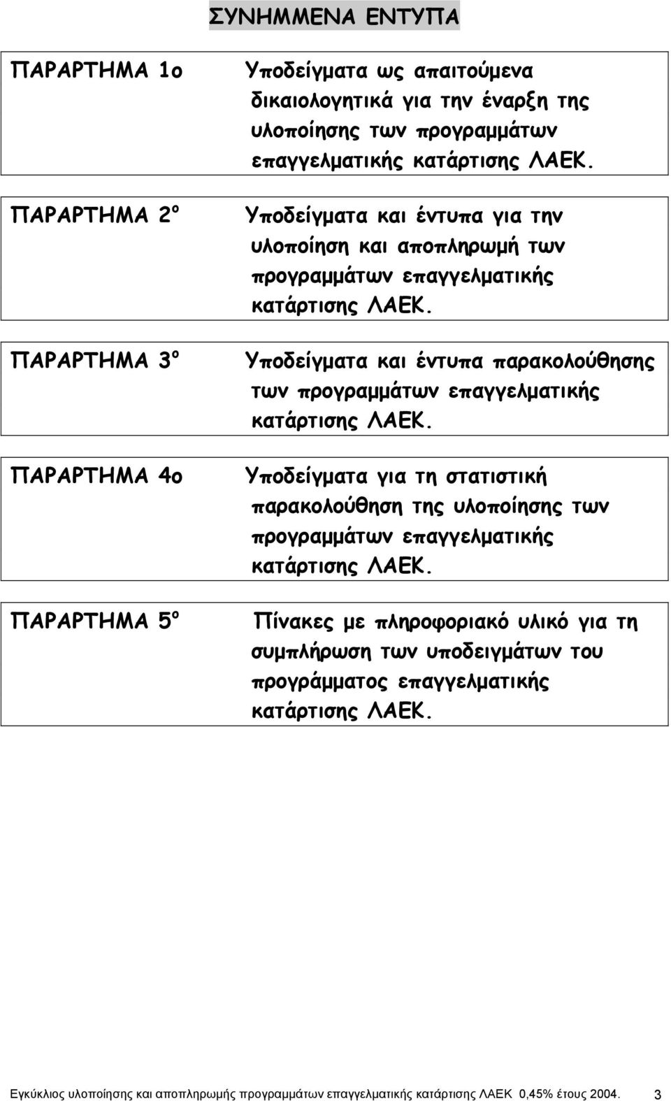 Υποδείγµατα και έντυπα παρακολούθησης των προγραµµάτων επαγγελµατικής κατάρτισης ΛΑΕΚ.