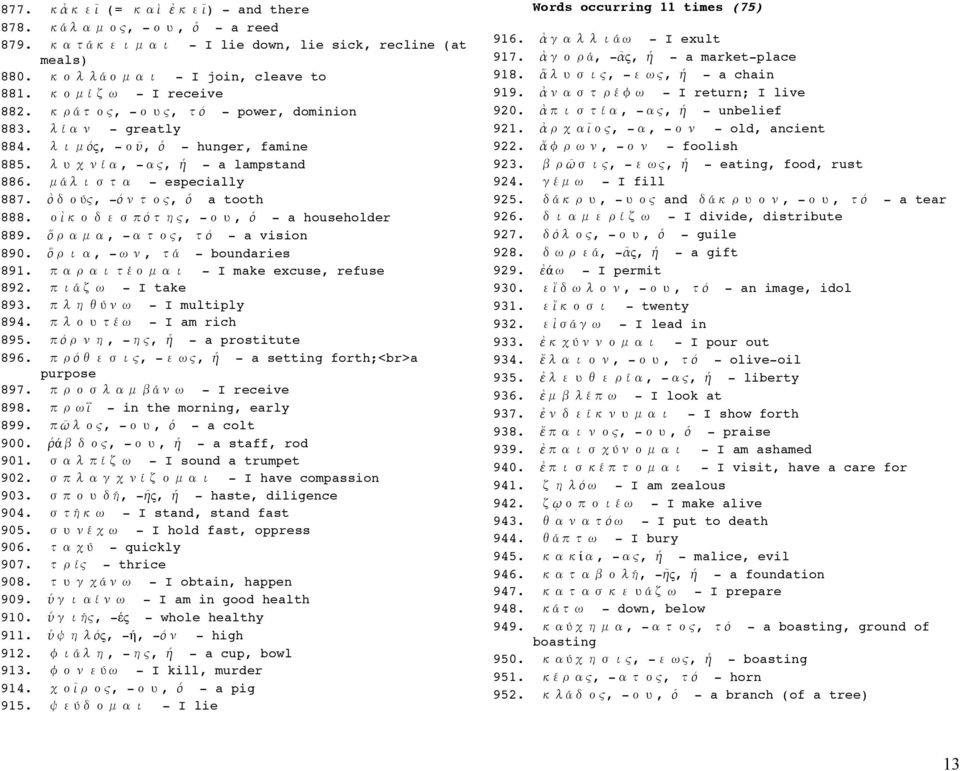ὅ, -, ά - boundaries 891. έ - I make excuse, refuse 892. ά - I take 893. ύ - I multiply 894. έ - I am rich 895. ό, - ς, ἡ - a prostitute 896. ό ς, - ς, ἡ - a setting forth;<br>a purpose 897.