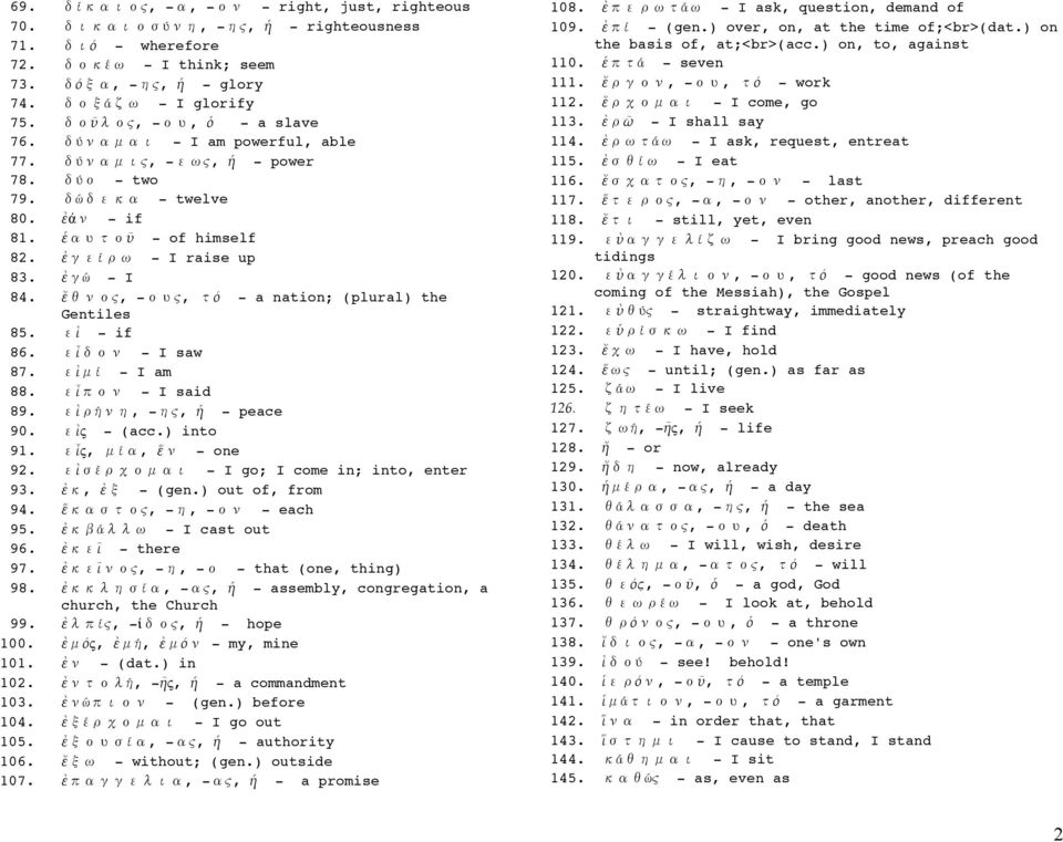 ἰ - if 86. ἶ - I saw 87. ἰ ί - I am 88. ἶ - I said 89. ἰ ή, - ς, ἡ - peace 90. ἰς - (acc.) into 91. ἷς, ί, ἕ - one 92. ἰ έ - I go; I come in; into, enter 93. ἐ, ἐ - (gen.) out of, from 94.