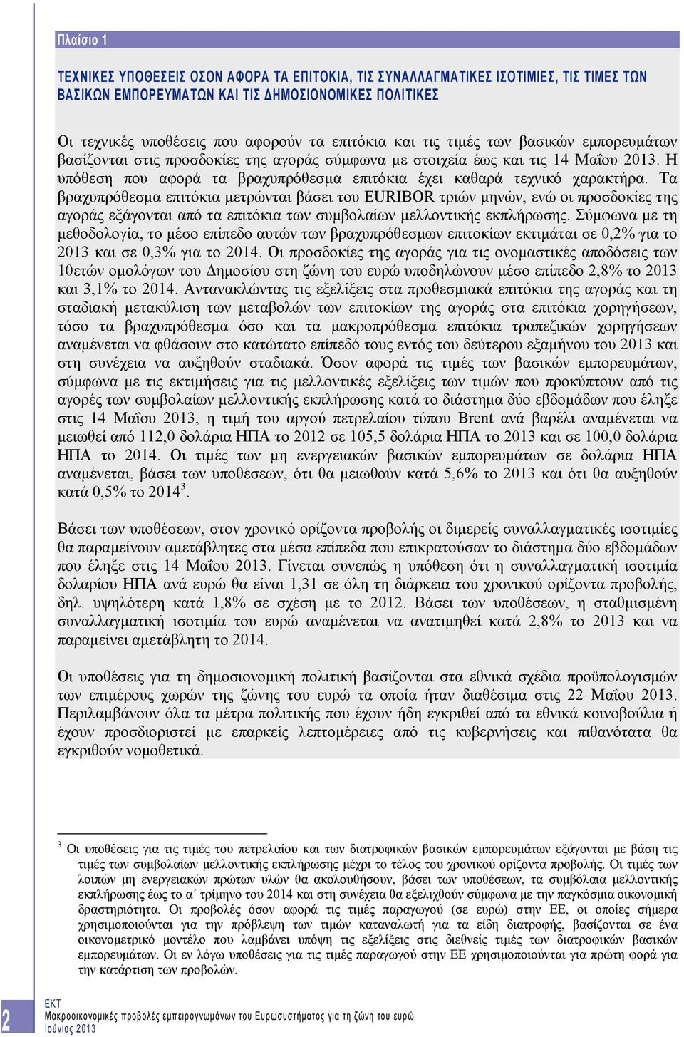 Τα βραχυπρόθεσμα επιτόκια μετρώνται βάσει του EURIBOR τριών μηνών, ενώ οι προσδοκίες της αγοράς εξάγονται από τα επιτόκια των συμβολαίων μελλοντικής εκπλήρωσης.