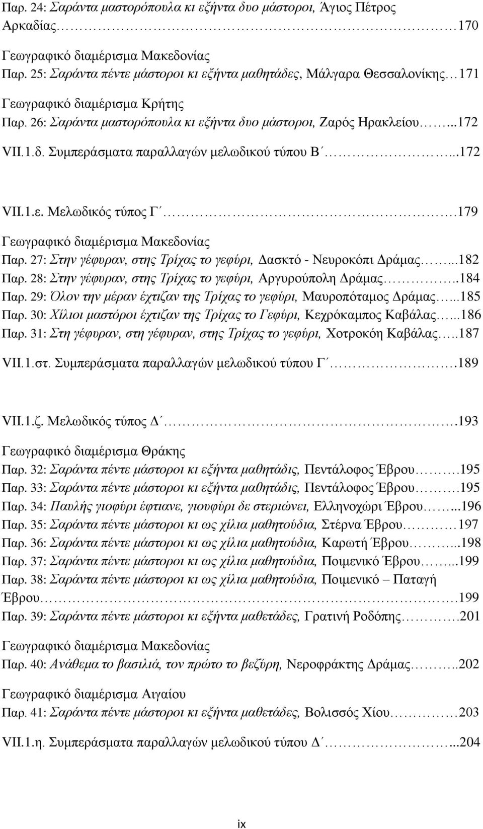 ..172 VII.1.ε. Μελωδικός τύπος Γ.179 Γεωγραφικό διαμέρισμα Μακεδονίας Παρ. 27: Στην γέφυραν, στης Τρίχας το γεφύρι, Δασκτό - Νευροκόπι Δράμας...182 Παρ.