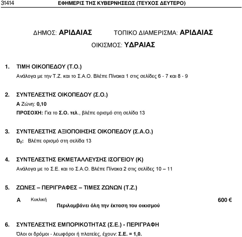 ΣΥΝΤΕΛΕΣΤΗΣ ΞΙΟΠΟΙΗΣΗΣ ΟΙΚΟΠΕΔΟΥ (Σ..Ο.) 4. ΣΥΝΤΕΛΕΣΤΗΣ ΕΚΜΕΤΛΛΕΥΣΗΣ ΙΣΟΓΕΙΟΥ (Κ) νάλογα με το Σ.Ε. και το Σ.