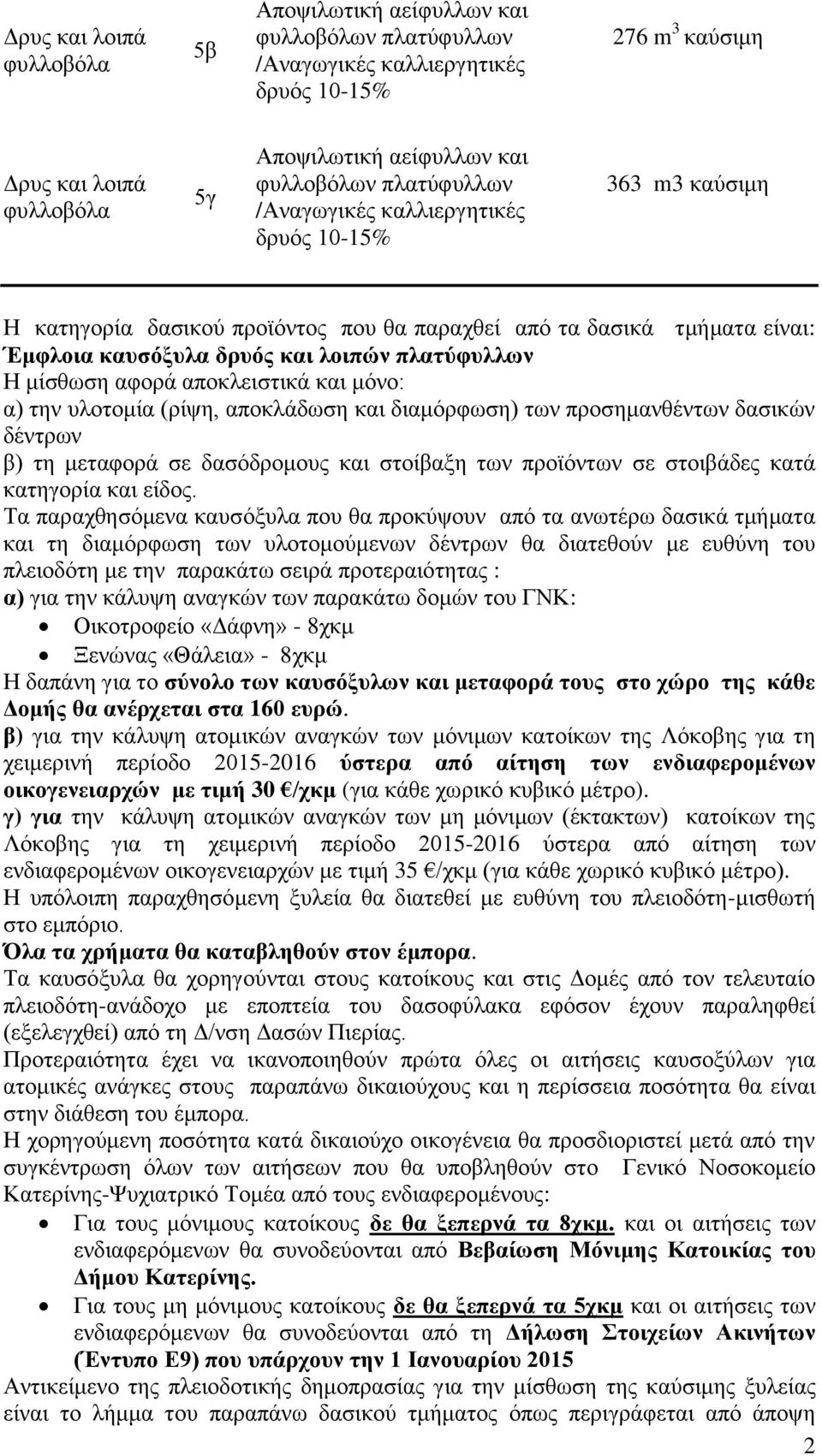 αφορά αποκλειστικά και μόνο: α) την υλοτομία (ρίψη, αποκλάδωση και διαμόρφωση) των προσημανθέντων δασικών δέντρων β) τη μεταφορά σε δασόδρομους και στοίβαξη των προϊόντων σε στοιβάδες κατά κατηγορία