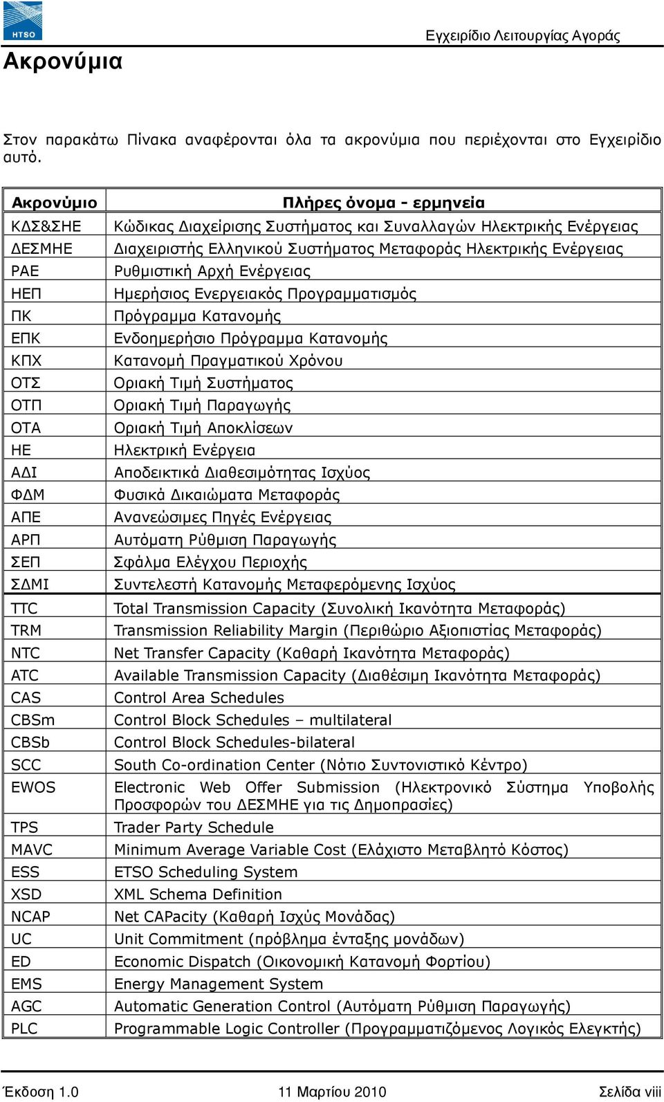 ιαχείρισης Συστήµατος και Συναλλαγών Ηλεκτρικής Ενέργειας ιαχειριστής Ελληνικού Συστήµατος Μεταφοράς Ηλεκτρικής Ενέργειας Ρυθµιστική Αρχή Ενέργειας Ηµερήσιος Ενεργειακός Προγραµµατισµός Πρόγραµµα