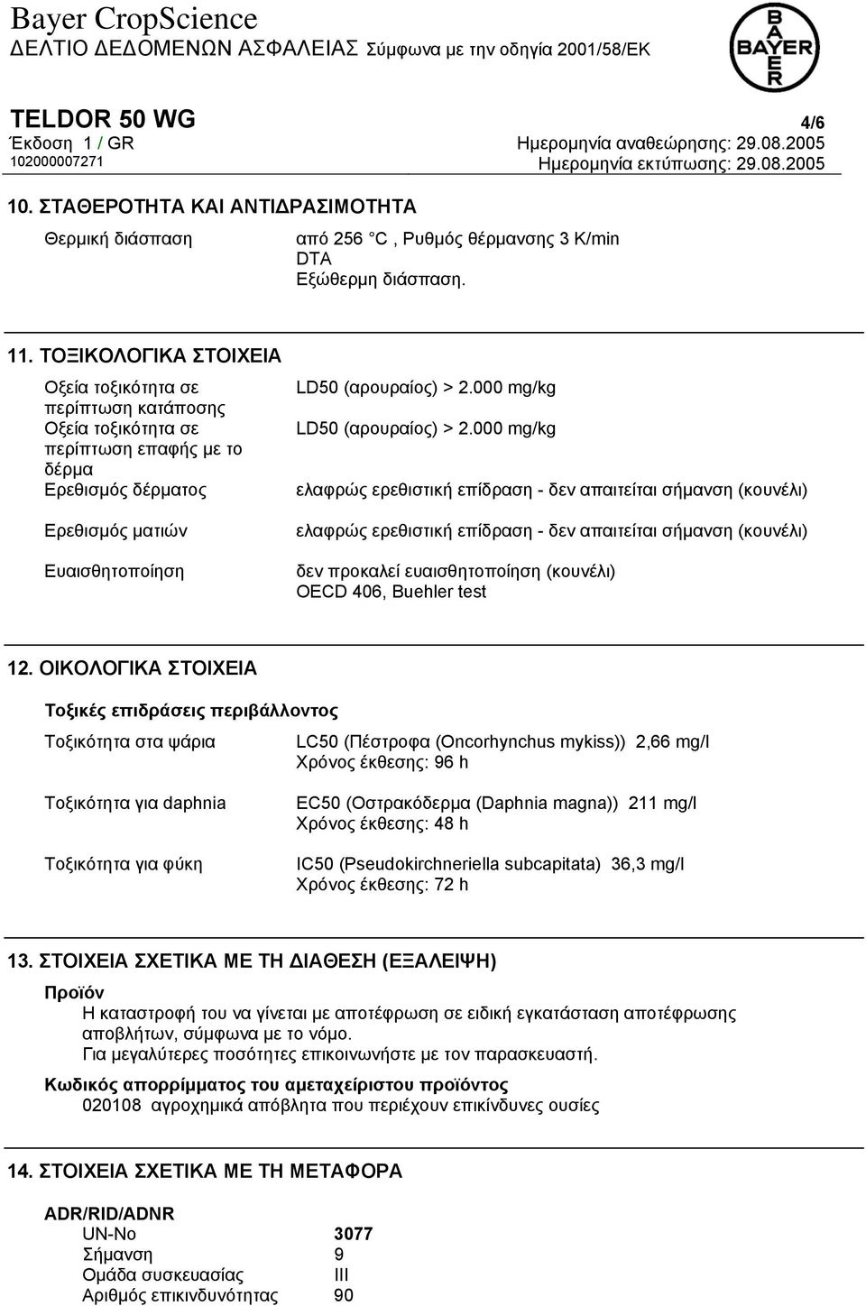 000 mg/kg LD50 (αρουραίος) > 2.