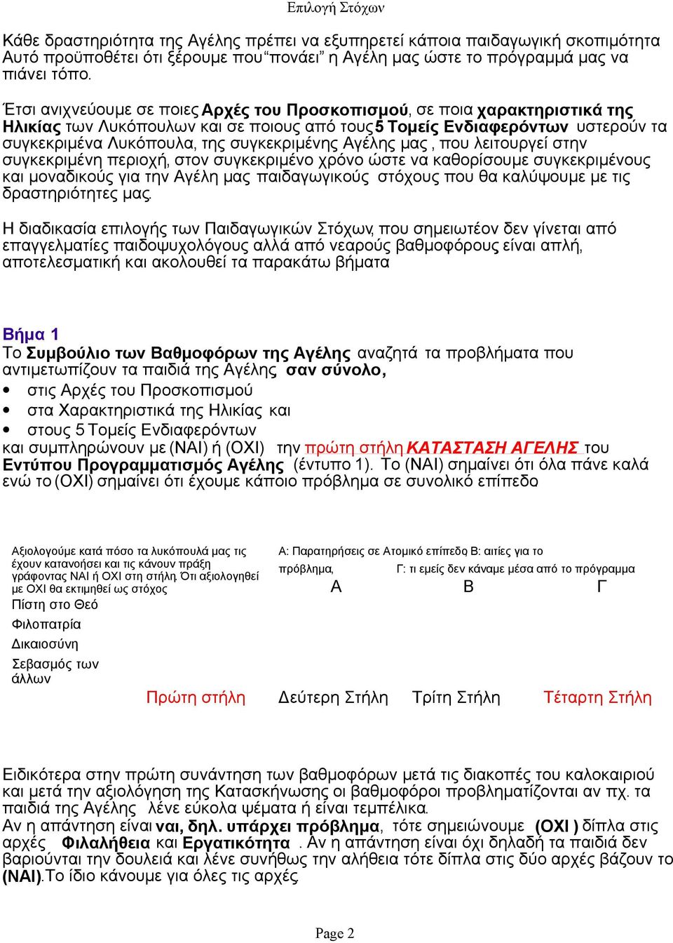 Αγέλης μας, που λειτουργεί στην συγκεκριμένη περιοχή, στον συγκεκριμένο χρόνο ώστε να καθορίσουμε συγκεκριμένους και μοναδικούς για την Αγέλη μας παιδαγωγικούς στόχους που θα καλύψουμε με τις