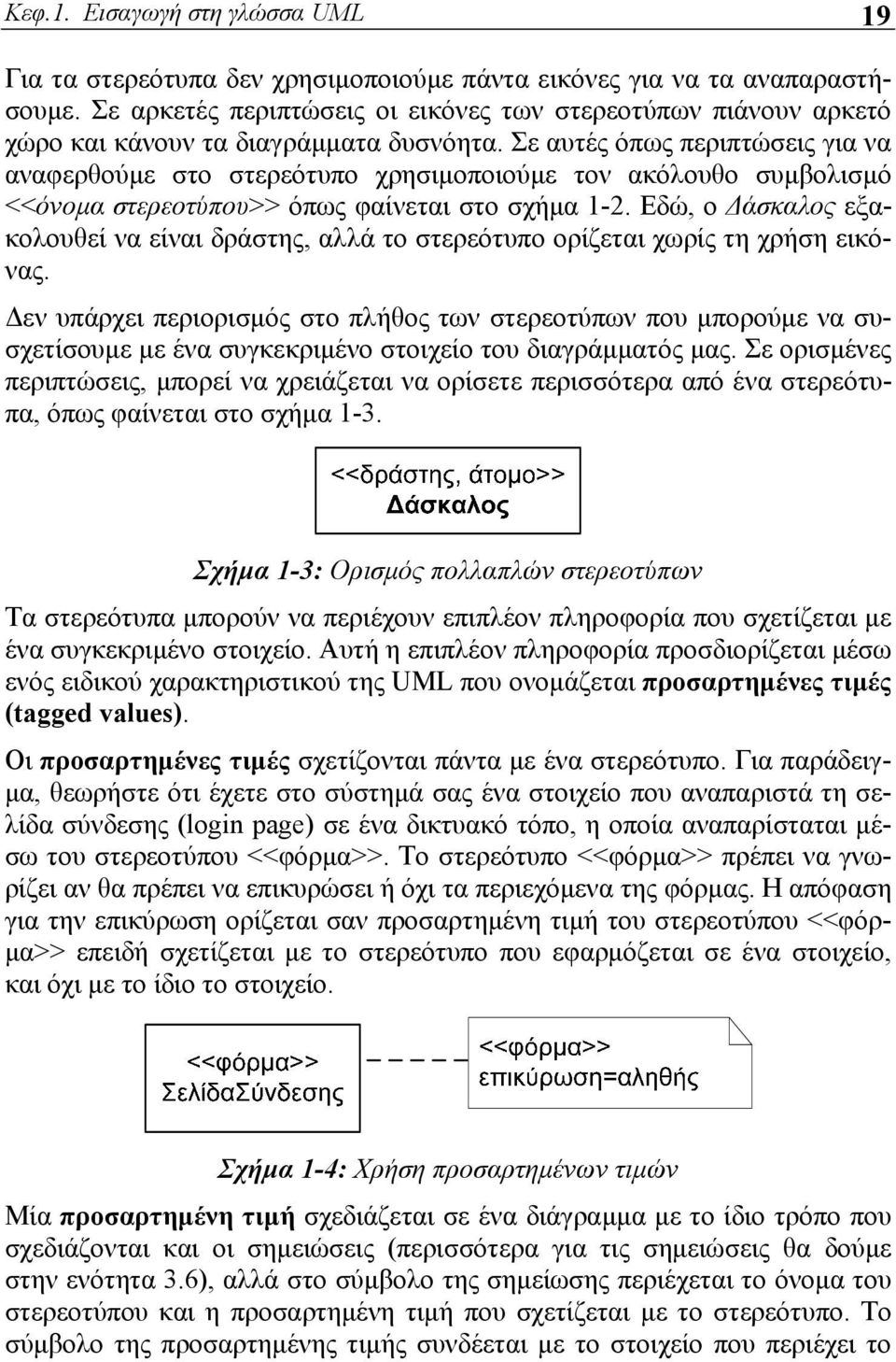 Σε αυτές όπως περιπτώσεις για να αναφερθούμε στο στερεότυπο χρησιμοποιούμε τον ακόλουθο συμβολισμό <<όνομα στερεοτύπου>> όπως φαίνεται στο σχήμα 1-2.