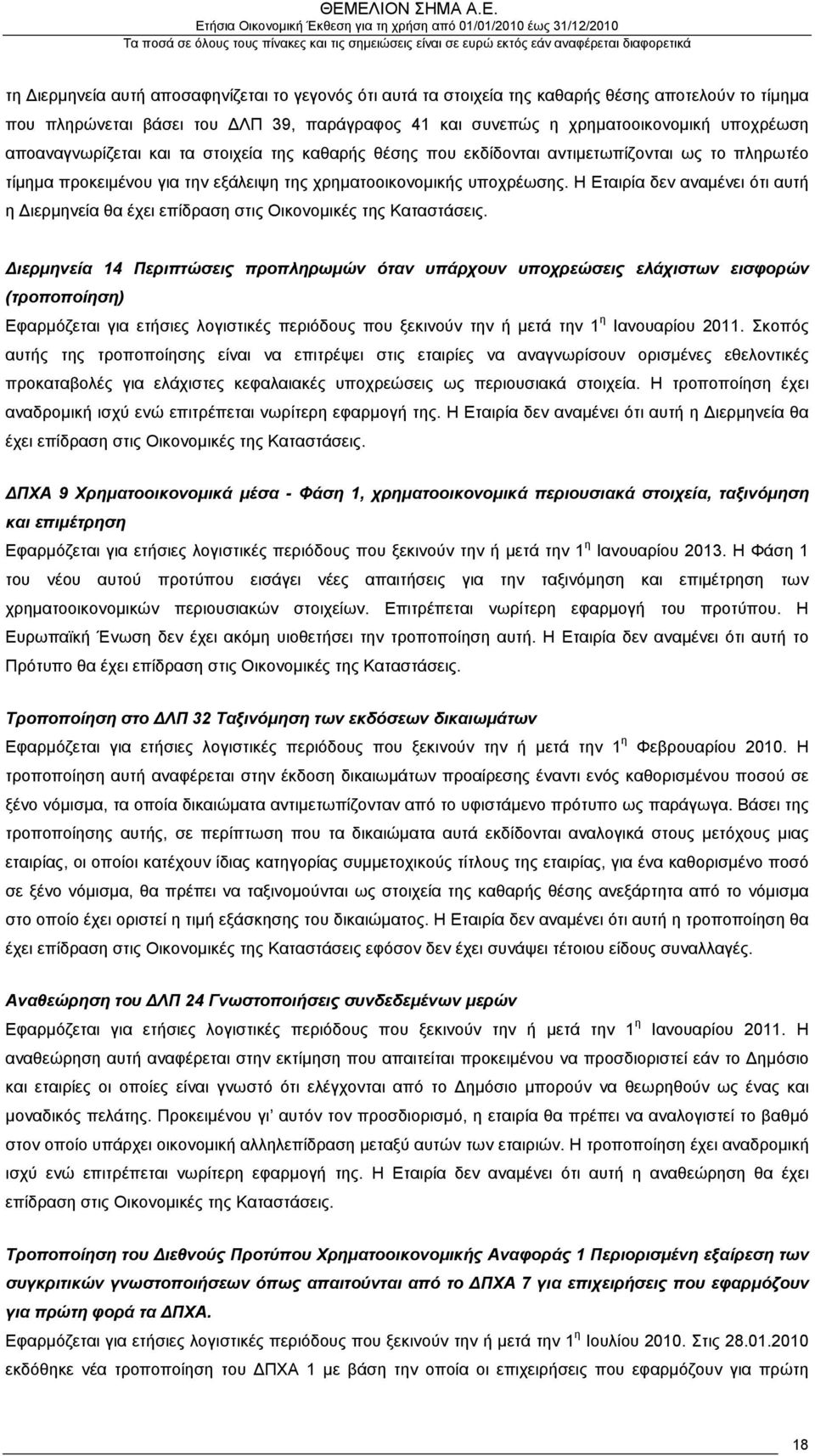 Η Εταιρία δεν αναμένει ότι αυτή η Διερμηνεία θα έχει επίδραση στις Οικονομικές της Καταστάσεις.