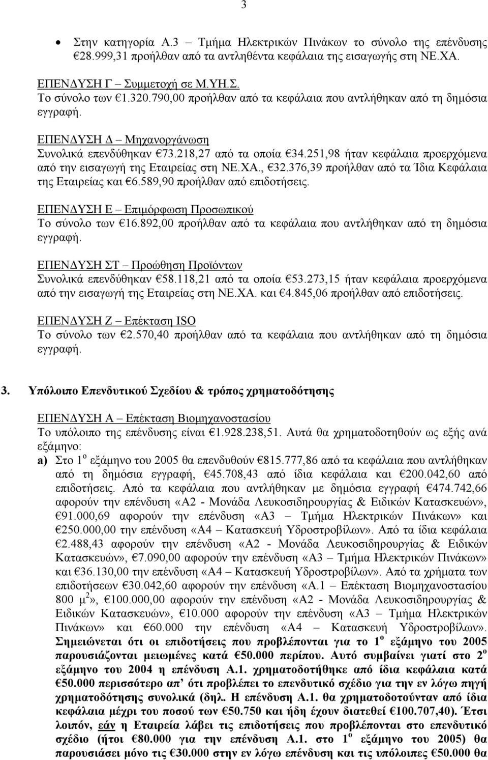 251,98 ήταν κεφάλαια προερχόµενα από την εισαγωγή της Εταιρείας στη ΝΕ.ΧΑ., 32.376,39 προήλθαν από τα Ίδια Κεφάλαια της Εταιρείας και 6.589,90 προήλθαν από επιδοτήσεις.