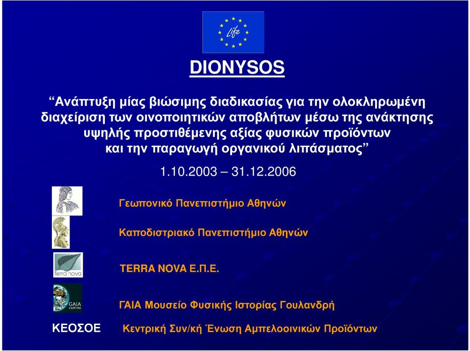 οργανικού λιπάσµατος 1.10.2003 31.12.