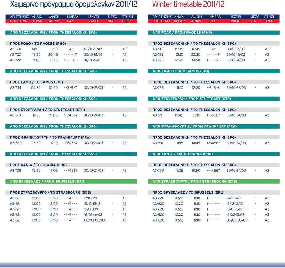 SAMOS (SMI) A3-734 09:30 10:40 - - 3-5 - 7 30/10-23/03 - A3 A3-735 11:10 12:20 - - 3-5 - 7 30/10-23/03 - A3 ΑΠΟ ΣΤΟΥΤΓΑΡΔΗ / FROM STUTTGART (STR) ΠΡΟΣ ΣΤΟΥΤΓΑΡΔΗ / TO STUTTGART (STR) A3-510 17:25