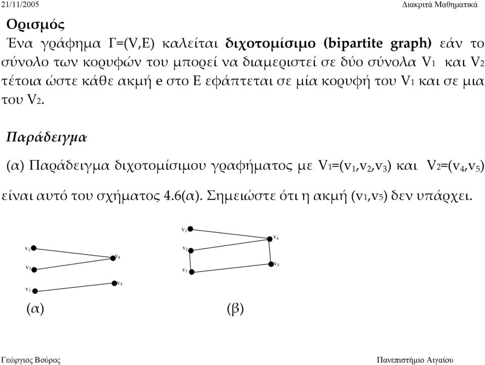 κορυφή του V1 και σε μια του V2.