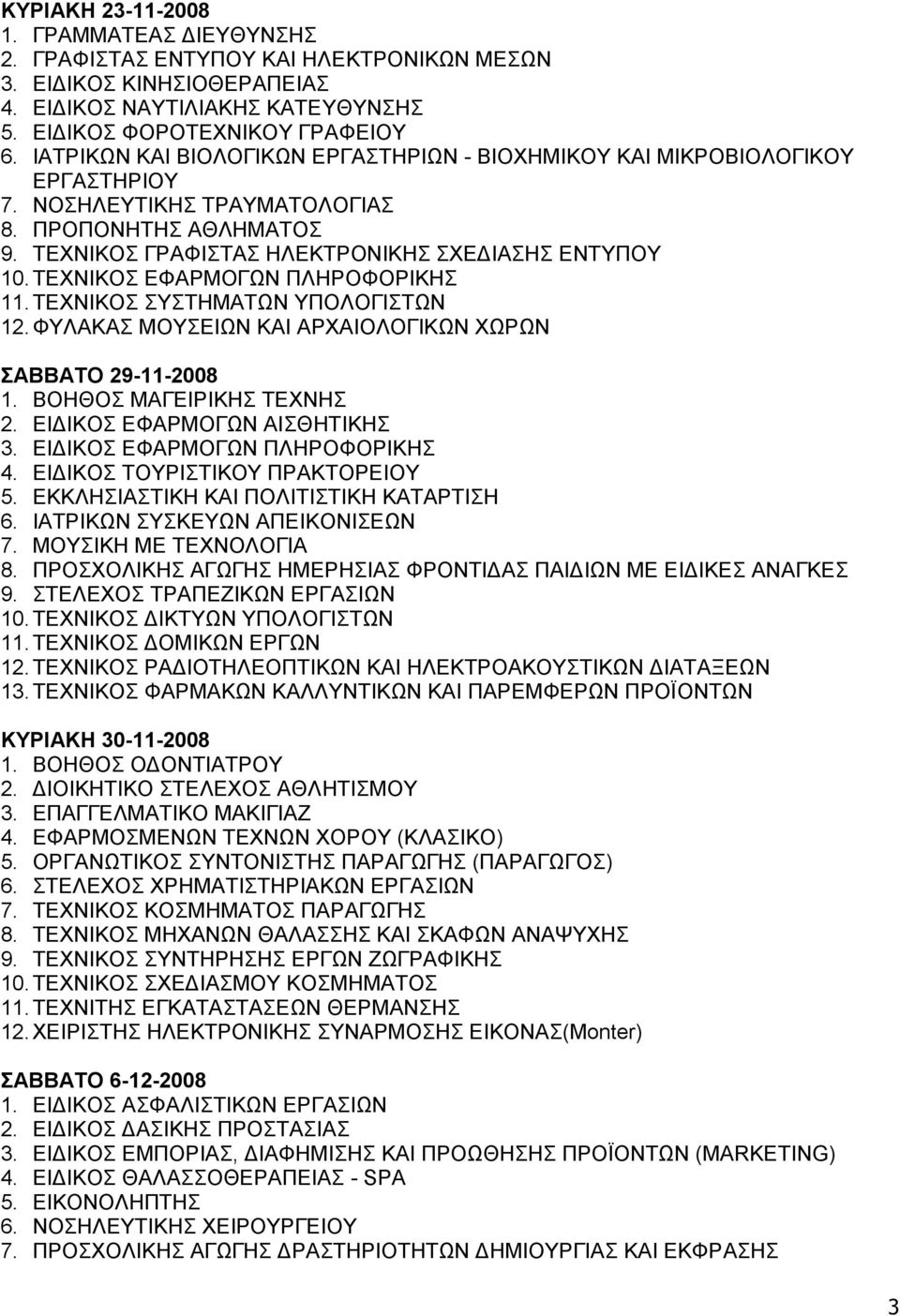 ΣΔΥΝΗΚΟ ΔΦΑΡΜΟΓΧΝ ΠΛΖΡΟΦΟΡΗΚΖ 11. ΣΔΥΝΗΚΟ ΤΣΖΜΑΣΧΝ ΤΠΟΛΟΓΗΣΧΝ 12. ΦΤΛΑΚΑ ΜΟΤΔΗΧΝ ΚΑΗ ΑΡΥΑΗΟΛΟΓΗΚΧΝ ΥΧΡΧΝ ΑΒΒΑΣΟ 29-11-2008 1. ΒΟΖΘΟ ΜΑΓΔΗΡΗΚΖ ΣΔΥΝΖ 2. ΔΗΓΗΚΟ ΔΦΑΡΜΟΓΧΝ ΑΗΘΖΣΗΚΖ 3.