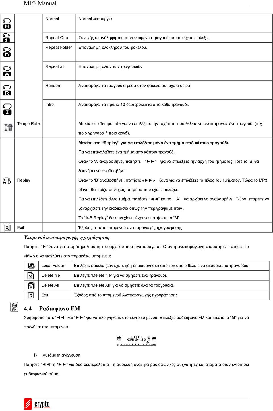 Tempo Rate Μπείτε στο Tempo rate για να επιλέξετε την ταχύτητα που θέλετε να αναπαράγετε ένα τραγούδι (π.χ. ποιο γρήγορα ή ποιο αργά).