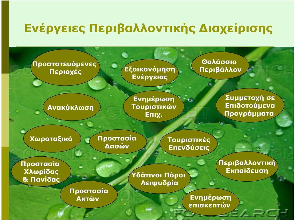 Συµµετοχή σε Επιδοτούµενα Προγράµµατα Χωροταξικό Προστασία ασών Τουριστικές Επενδύσεις