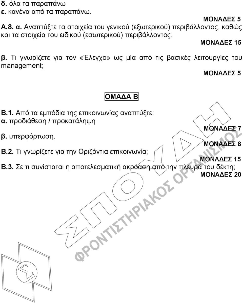 Αλαπηύμηε ηα ζηνηρεία ηνπ γεληθνύ (εμσηεξηθνύ) πεξηβάιινληνο, θαζώο θαη ηα ζηνηρεία ηνπ εηδηθνύ (εζσηεξηθνύ) πεξηβάιινληνο.