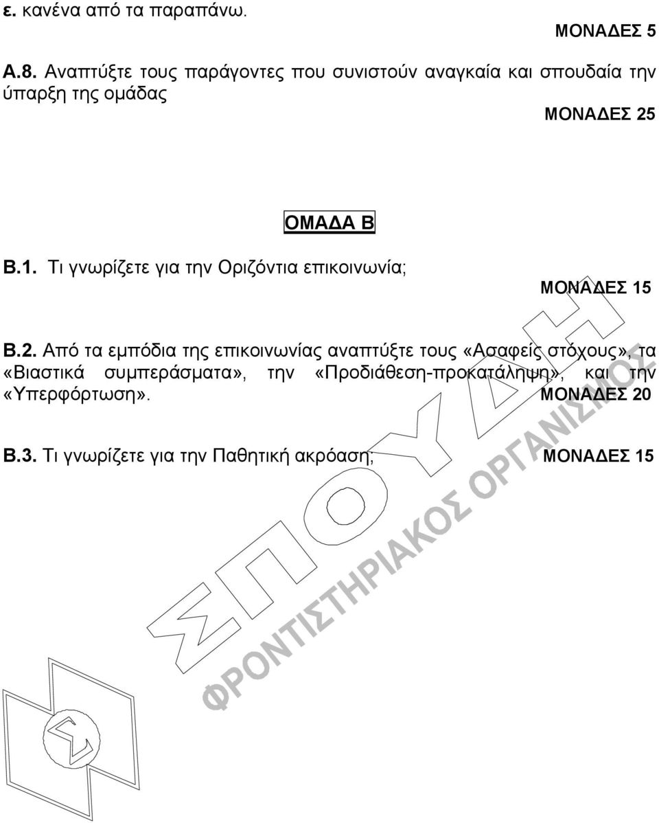 Β.1. Τι γνωρίζετε για την Οριζόντια επικοινωνία; ΜΟΝΑΔΕΣ 15 Β.2.