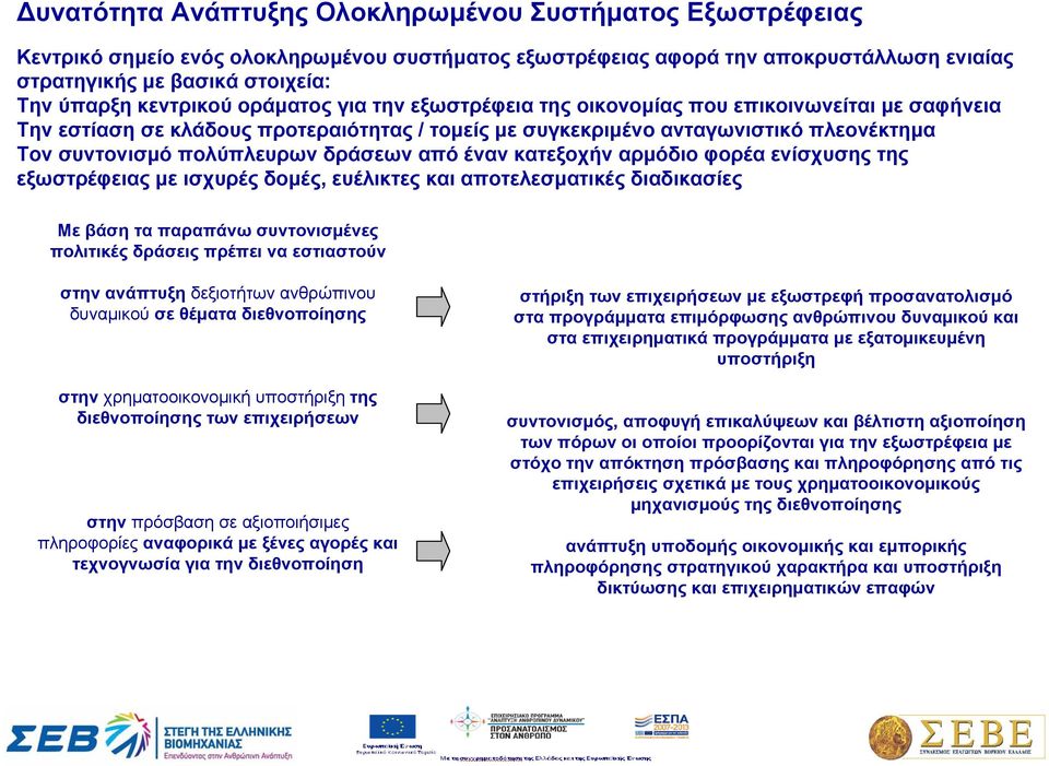 πολύπλευρων δράσεων από έναν κατεξοχήν αρμόδιο φορέα ενίσχυσης της εξωστρέφειας με ισχυρές δομές, ευέλικτες και αποτελεσματικές διαδικασίες Με βάση τα παραπάνω συντονισμένες πολιτικές δράσεις πρέπει