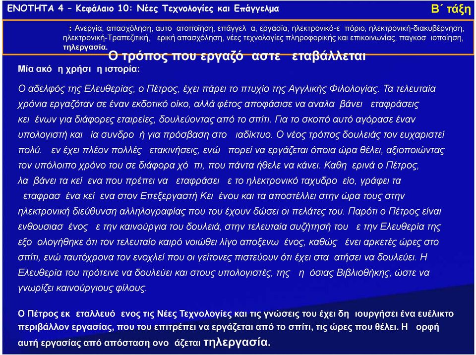 Για το σκοπό αυτό αγόρασε έναν υπολογιστή και μία συνδρομή για πρόσβαση στο Διαδίκτυο. Ο νέος τρόπος δουλειάς τον ευχαριστεί πολύ.