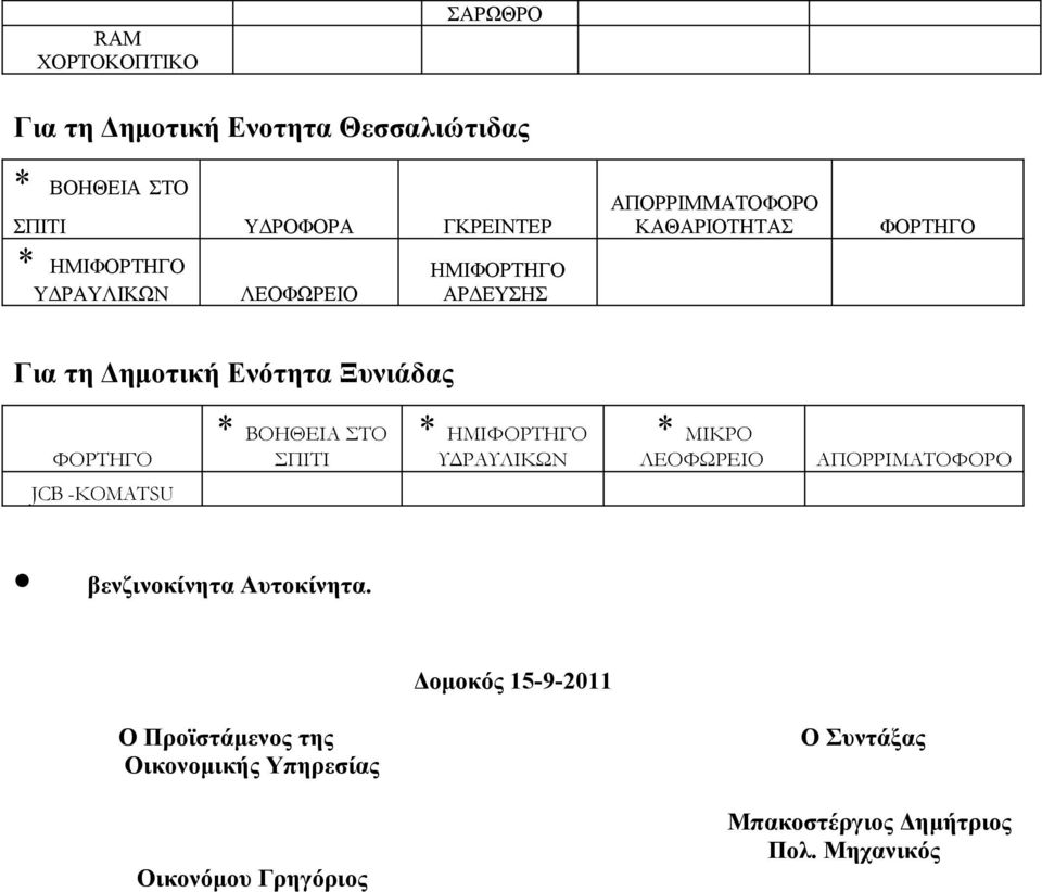 ΣΤΟ ΣΠΙΤΙ * HMIΦΟΡΤΗΓΟ ΥΔΡΑΥΛΙΚΩΝ * MIKΡΟ ΛΕΟΦΩΡΕΙΟ ΑΠΟΡΡΙΜΑΤΟΦΟΡΟ JCB -KOMATSU βενζινοκίνητα Αυτοκίνητα.