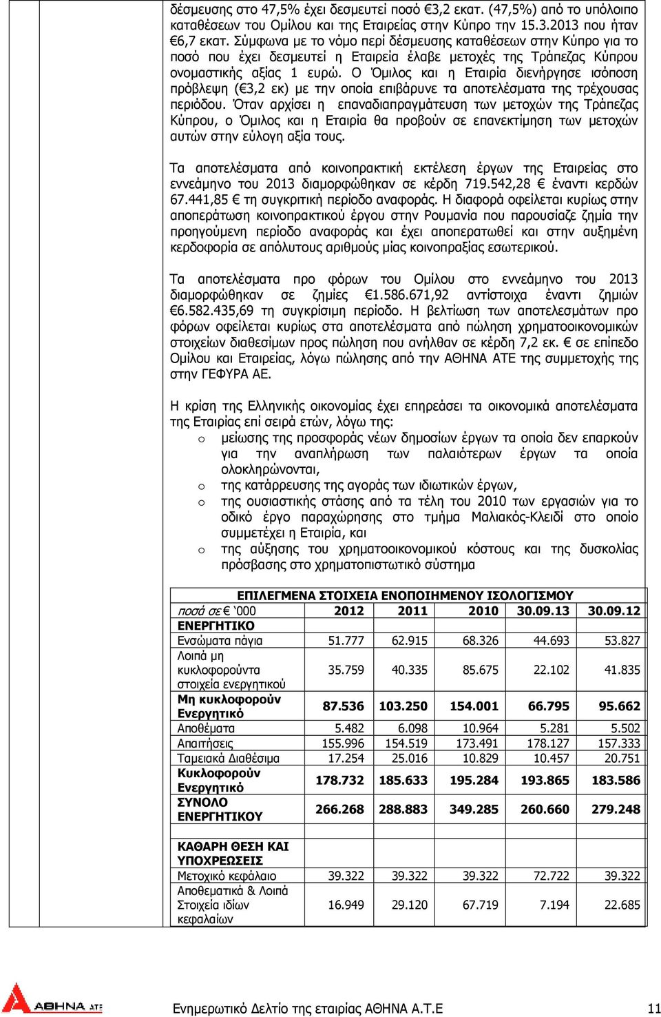 Ο Όµιλος και η Εταιρία διενήργησε ισόποση πρόβλεψη ( 3,2 εκ) µε την οποία επιβάρυνε τα αποτελέσµατα της τρέχουσας περιόδου.