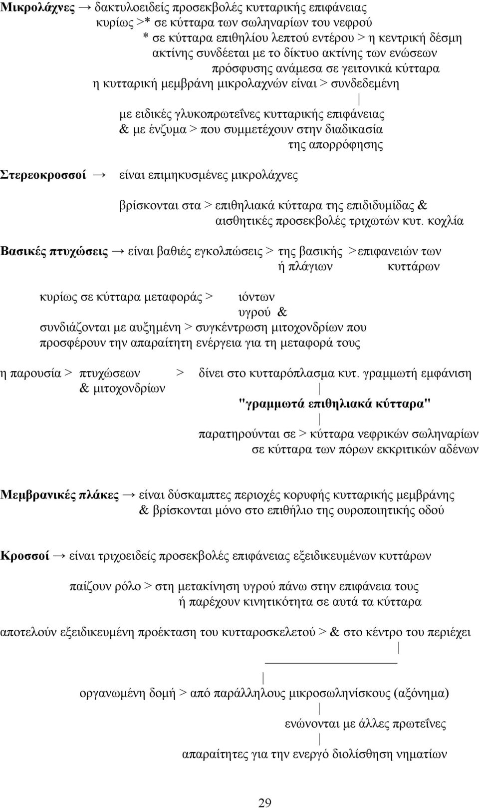 διαδικασία της απορρόφησης Στερεοκροσσοί είναι επιµηκυσµένες µικρολάχνες βρίσκονται στα > επιθηλιακά κύτταρα της επιδιδυµίδας & αισθητικές προσεκβολές τριχωτών κυτ.