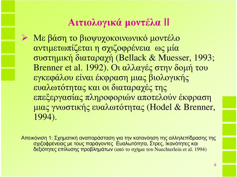 Οιαλλαγέςστηνδοµήτου εγκεφάλου είναι έκφραση µιας βιολογικής ευαλωτότητας και οι διαταραχές της επεξεργασίας πληροφοριών αποτελούν έκφραση