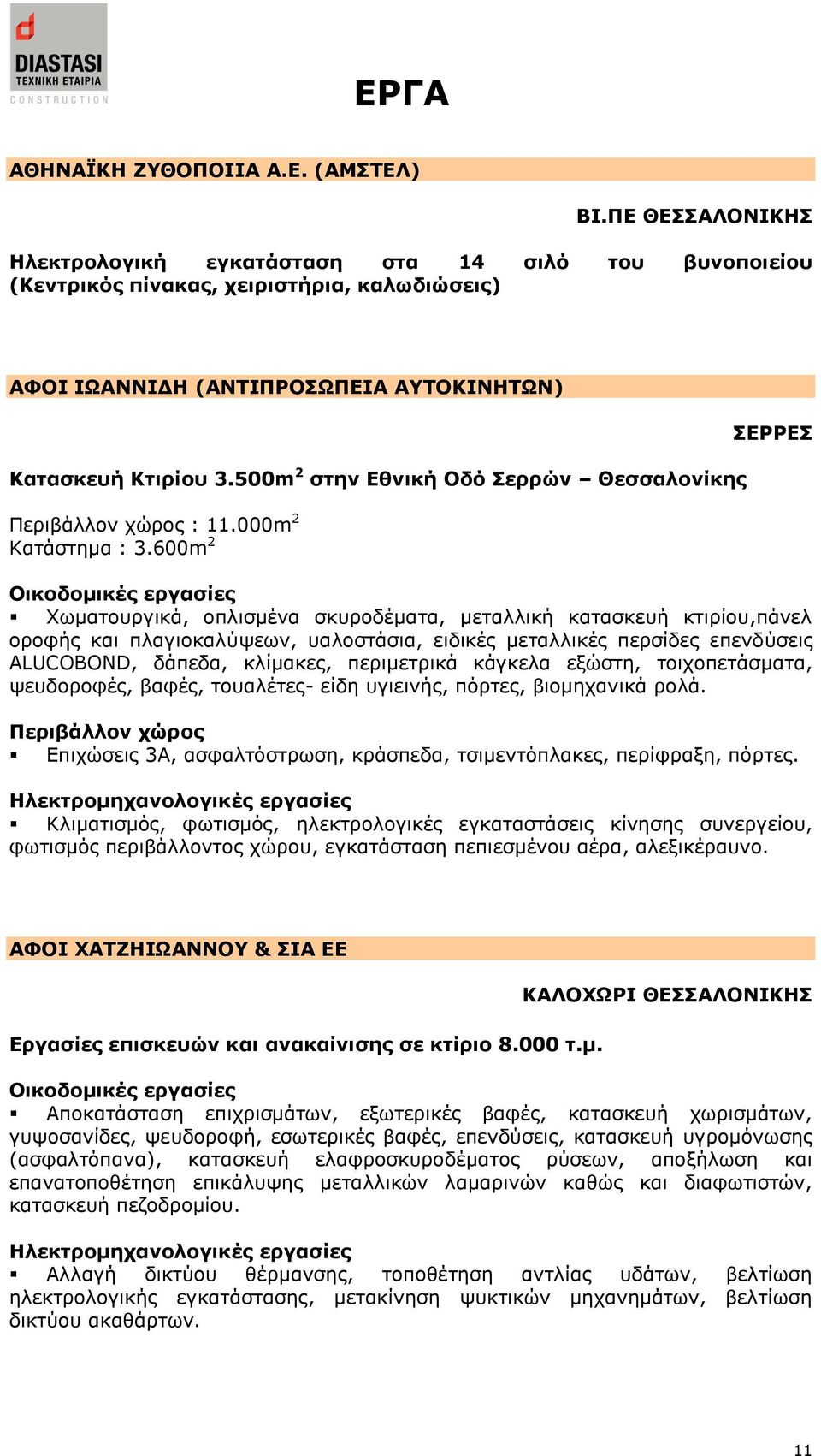 500m 2 ζηελ Δζληθή Νδό Πεξξώλ Θεζζαινλίθεο Πεξηβάιινλ ρψξνο : 11.000m 2 Θαηάζηεκα : 3.