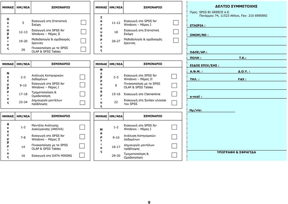 πόβλεψη Ι α ν υ ά Φ ε β υ ά 2-3 8 Εσαγωγή στ SPSS for Windows Μέ Ι Εσαγωγή στη Στατστκή Σκέψη Μεθδλγία & σχεδασµό έευνα Ο ΟΣ/ΑΡ.: ΠΟΛΗ : Τ.Κ.: Α.Φ.Μ. :.Ο.Υ. : Εσαγωγή στ SPSS for Windows Μέ ΙI ΤΗΛ.