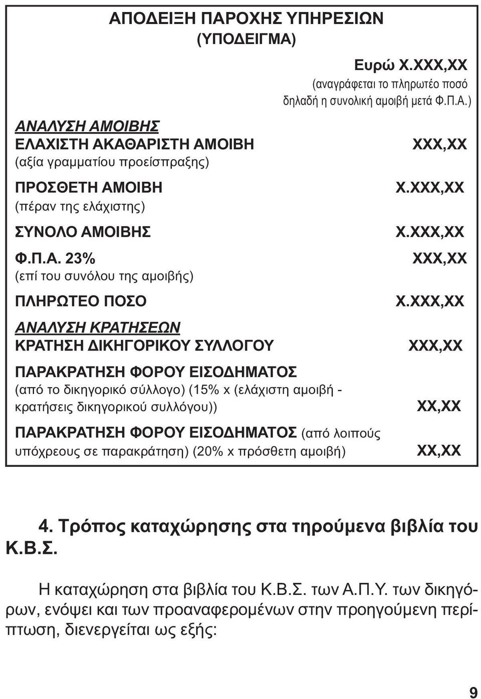 δικηγορικού συλλόγου)) ΠΑΡΑΚΡΑΤΗΣΗ ΦΟΡΟΥ ΕΙΣΟ ΗΜΑΤΟΣ (από λοιπούς υπόχρεους σε παρακράτηση) (20% x πρόσθετη αµοιβή) ΧΧΧ,ΧΧ Χ.ΧΧΧ,ΧΧ Χ.ΧΧΧ,ΧΧ ΧΧΧ,ΧΧ Χ.ΧΧΧ,ΧΧ ΧΧΧ,ΧΧ ΧΧ,ΧΧ ΧΧ,ΧΧ 4.