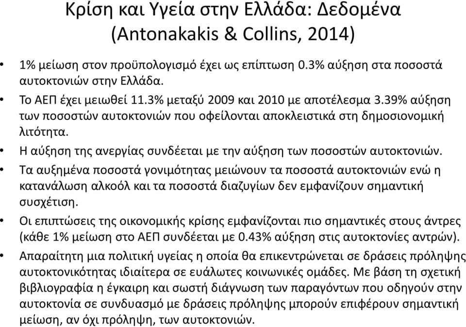 Η αύξηση της ανεργίας συνδέεται με την αύξηση των ποσοστών αυτοκτονιών.