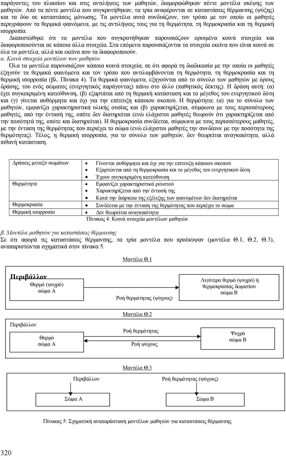 Τα µοντέλα αυτά συνδυάζουν, τον τρόπο µε τον οποίο οι µαθητές περιγράφουν τα θερµικά φαινόµενα, µε τις αντιλήψεις τους για τη θερµότητα, τη θερµοκρασία και τη θερµική ισορροπία.