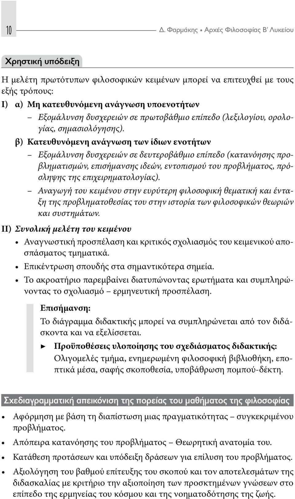 β) Κατευθυνόμενη ανάγνωση των ίδιων ενοτήτων Εξομάλυνση δυσχερειών σε δευτεροβάθμιο επίπεδο (κατανόησης προβληματισμών, επισήμανσης ιδεών, εντοπισμού του προβλήματος, πρόσληψης της
