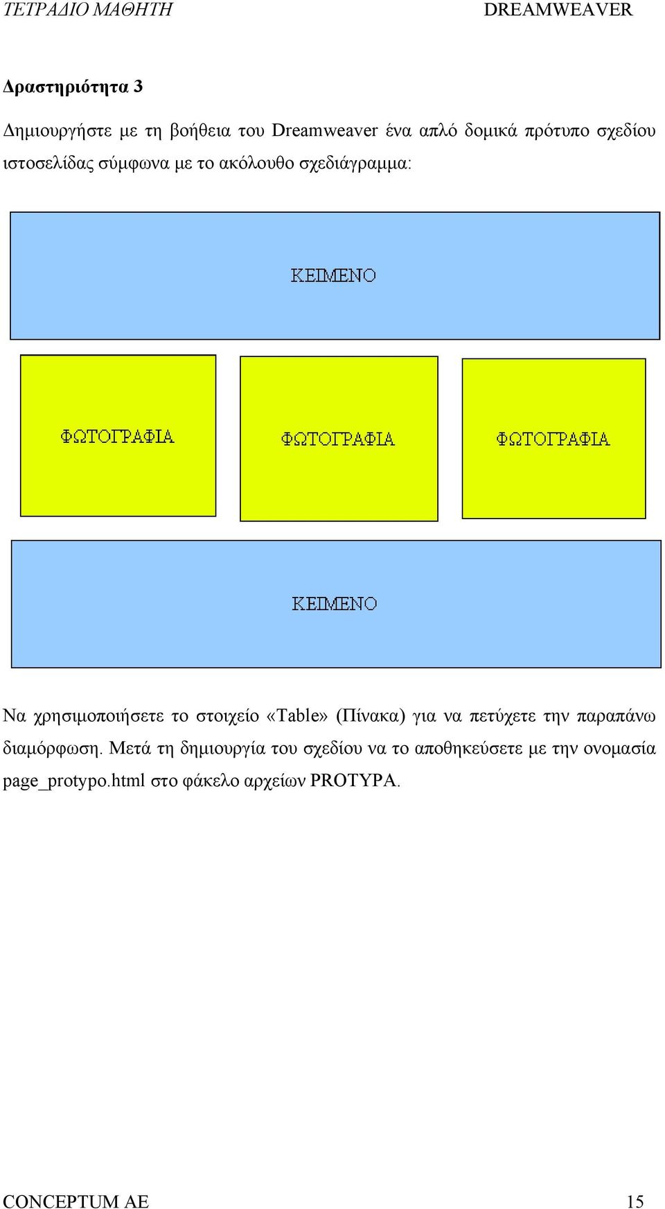 «Table» (Πίνακα) για να πετύχετε την παραπάνω διαμόρφωση.
