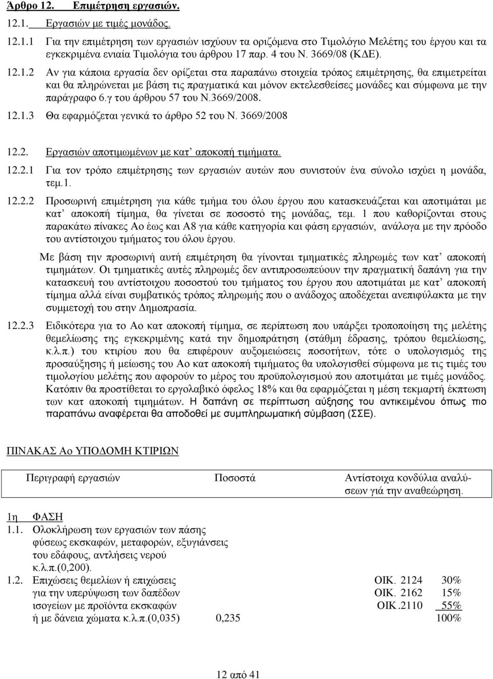 .1.2 Αν για κάποια εργασία δεν ορίζεται στα παραπάνω στοιχεία τρόπος επιμέτρησης, θα επιμετρείται και θα πληρώνεται με βάση τις πραγματικά και μόνον εκτελεσθείσες μονάδες και σύμφωνα με την παράγραφο