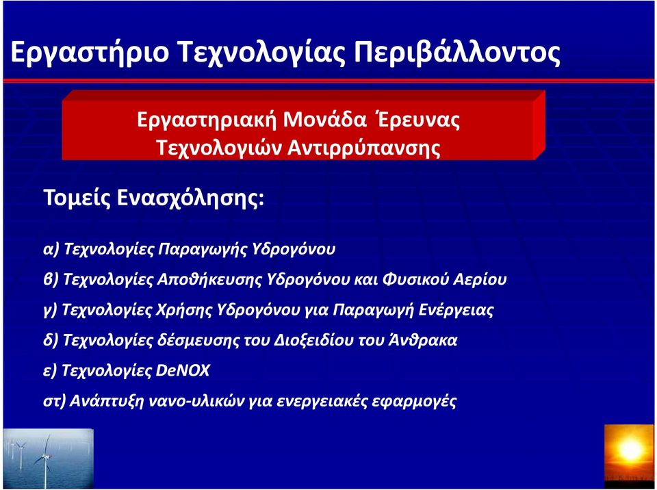 και Φυσικού Αερίου γ) Τεχνολογίες Χρήσης Υδρογόνου για Παραγωγή Ενέργειας δ) Τεχνολογίες