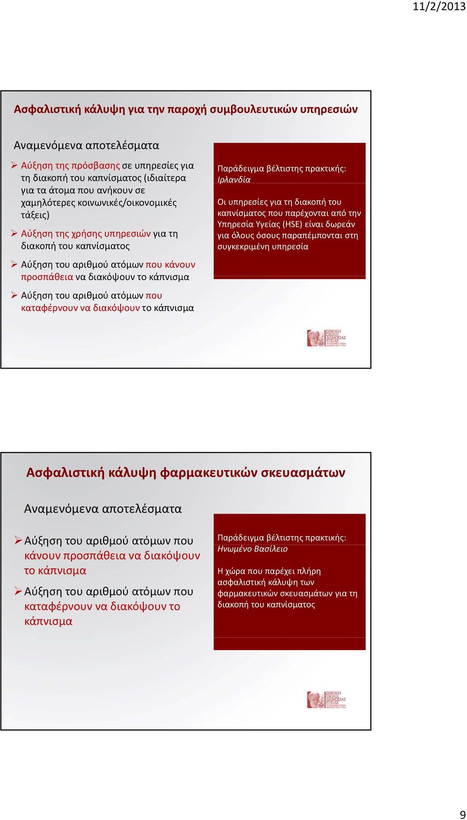 καταφέρνουν να διακόψουν το κάπνισμα Παράδειγμα βέλτιστης πρακτικής: Ιρλανδία Οι υπηρεσίες για τη διακοπή του καπνίσματος που παρέχονται από την Υπηρεσία Υγείας (HSE) είναι δωρεάν για όλους όσους