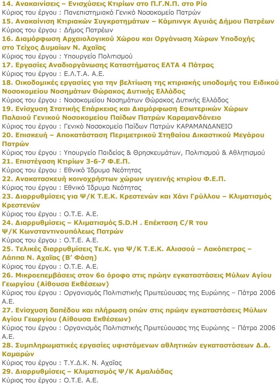 Δξγαζίεο Αλαδηνξγάλσζεο Καηαζηήκαηνο ΔΛΣΑ 4 Πάηξαο Κύρηος ηοσ έργοσ : Δ.Λ.Σ.Α. Α.Δ. 18.