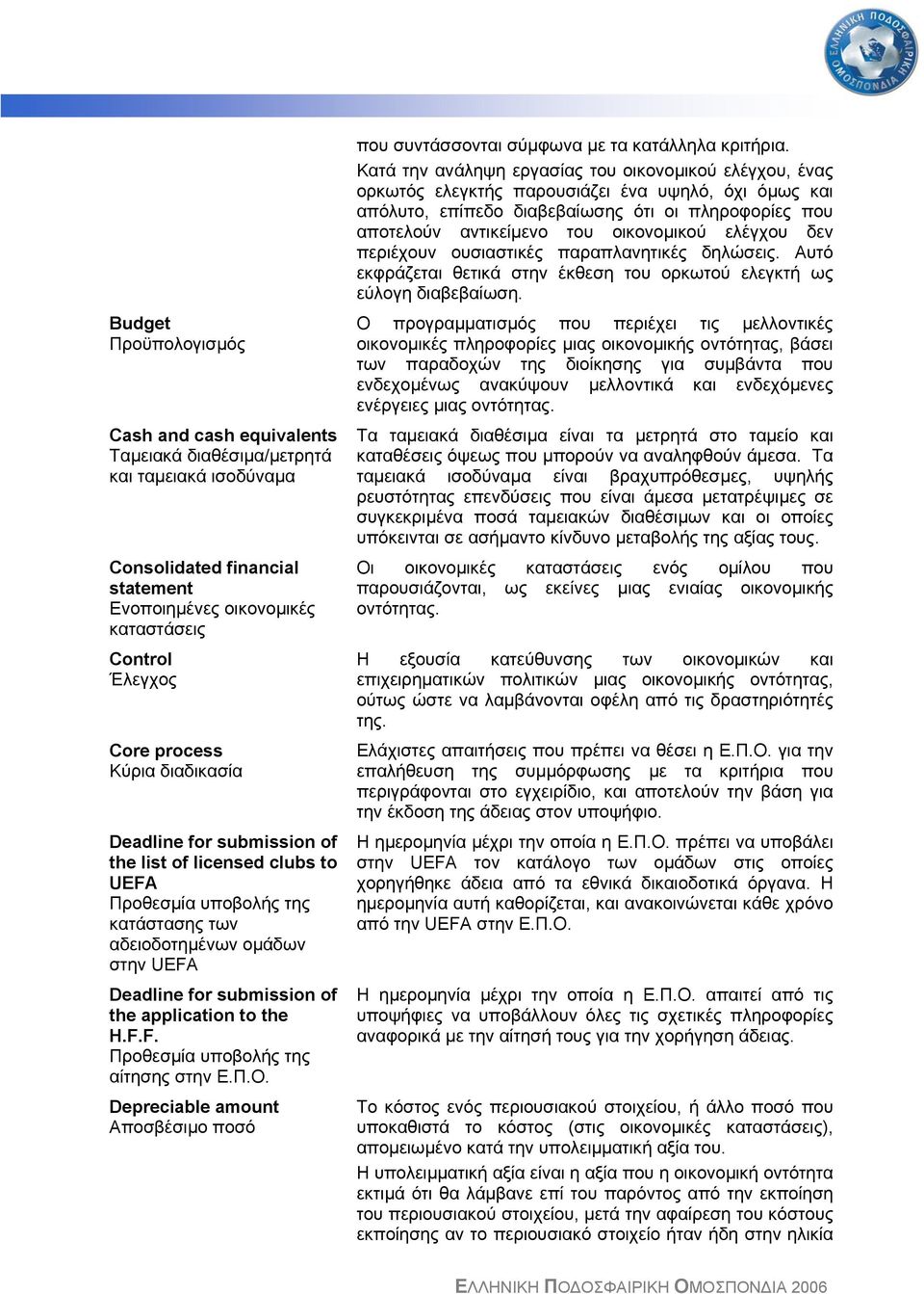 H.F.F. Προθεσµία υποβολής της αίτησης στην Ε.Π.Ο. Depreciable amount Αποσβέσιµο ποσό που συντάσσονται σύµφωνα µε τα κατάλληλα κριτήρια.