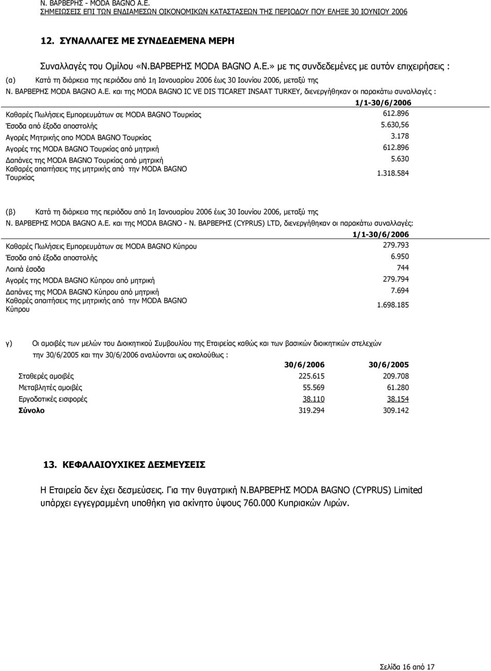896 Έσοδα από έξοδα αποστολής 5.630,56 Αγορές Μητρικής απο MODA BAGNO Τουρκίας 3.178 Αγορές της MODA BAGNO Τουρκίας από µητρική 612.896 απάνες της MODA BAGNO Τουρκίας από µητρική 5.