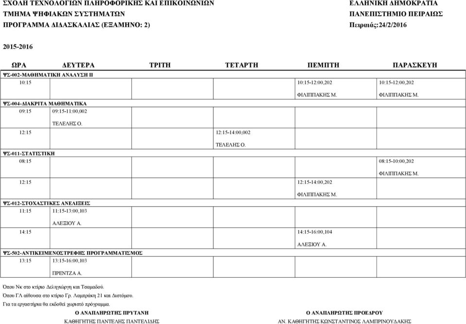ΨΣ-011-ΣΤΑΤΙΣΤΙΚΗ 08:15 08:15-10:00,202 12:15 12:15-14:00,202 ΨΣ-012-ΣΤΟΧΑΣΤΙΚΕΣ ΑΝΕΛΙΞΕΙΣ