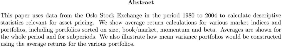 We show average return calculations for various market indices and portfolios, including portfolios sorted on size,